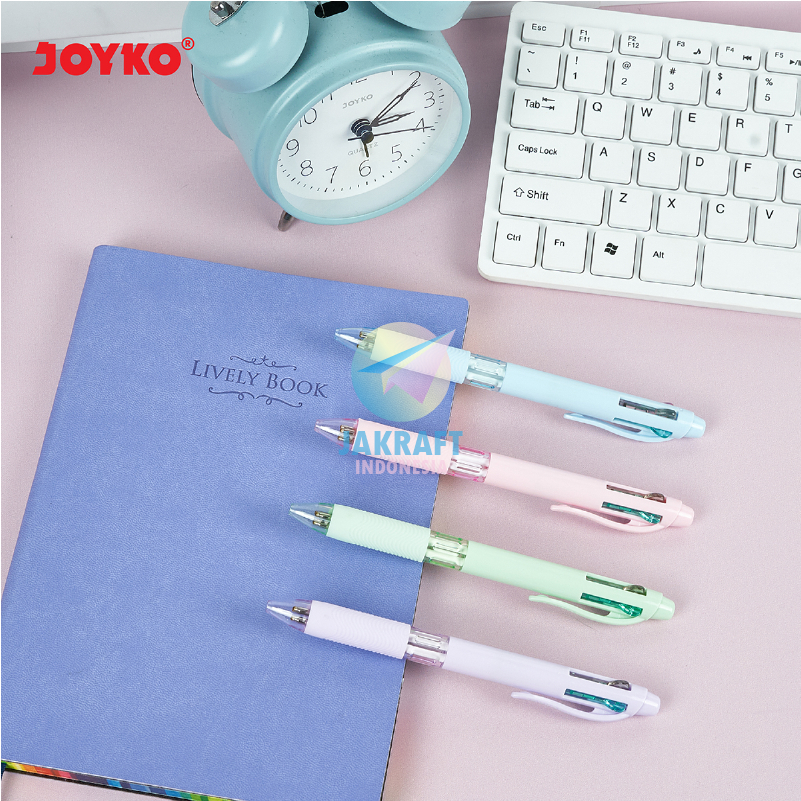 (1 Pcs) Pulpen Ballpoint 4 Warna in 1 Pen JOYKO BP-348 QUACO 4 Pastel Barrel Tebal 0.7 mm Berkualita
