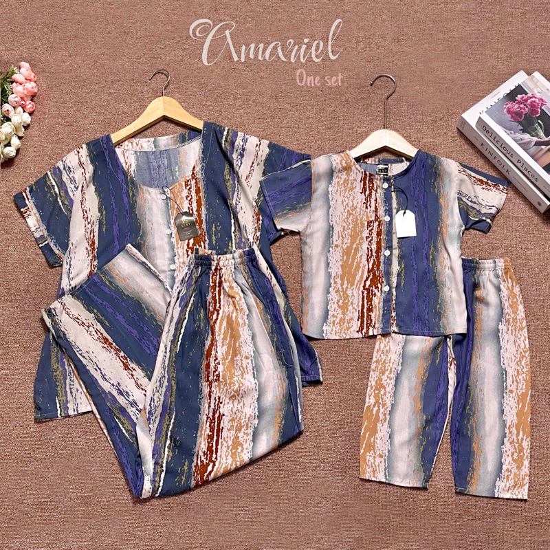 One set couple setelan piyama ibu dan anak bahan rayon