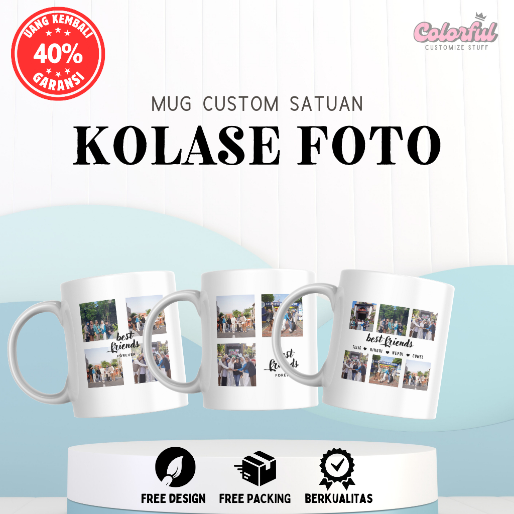 COLORFUL Kado Souvenir Mug Custom Satuan Kolase Foto