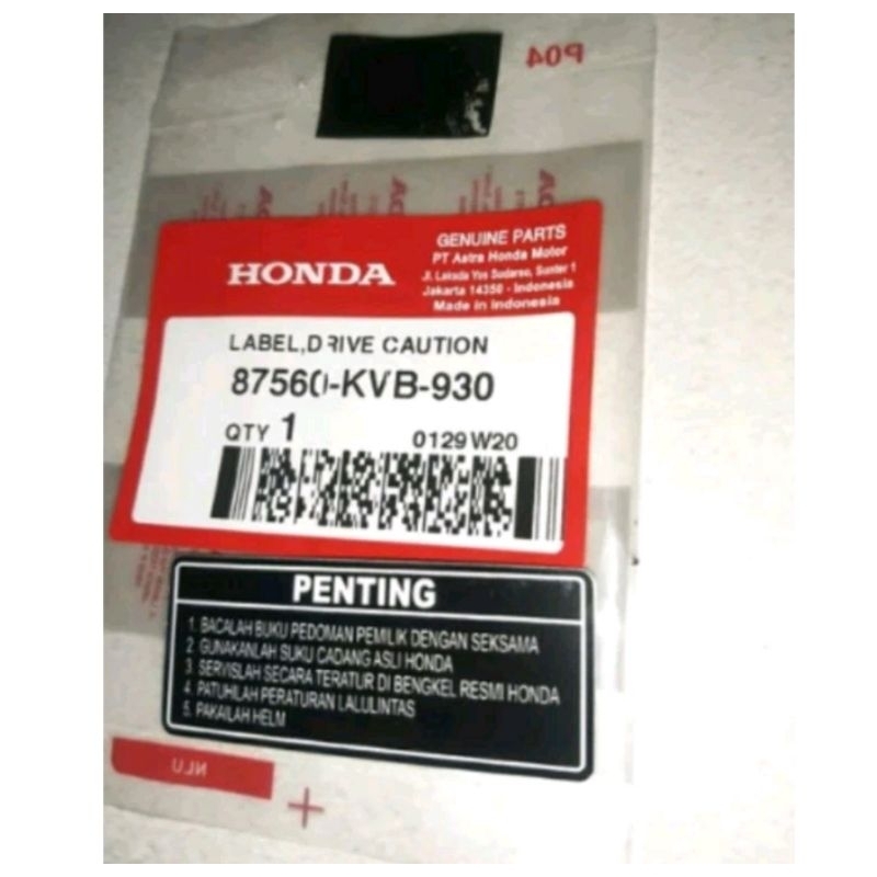 

Stiker Motor Penting PCX CB 150 Vario Beat Scoopy Original Honda 87560-KVB-930