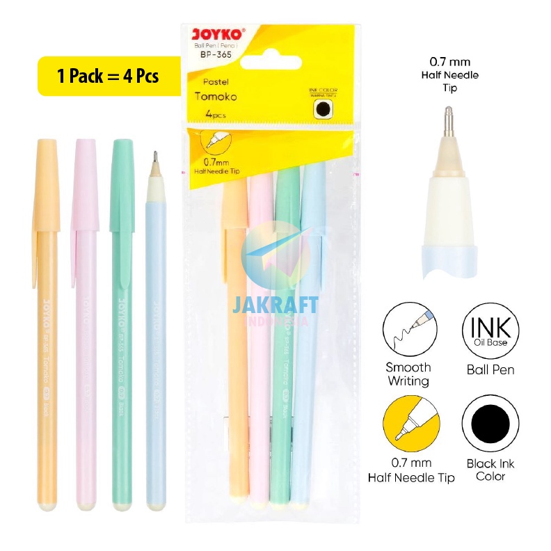 

BURUAN SERBU 4 Pcs Pulpen Bolpen Ballpoint Pen JOYKO BP365 Tomoko Murah isi 4 Pcs 7 mm Semi Needle Tip