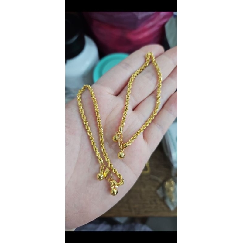 gelang rantai tambang lilit kuning emas asli 375 8k muda polos
