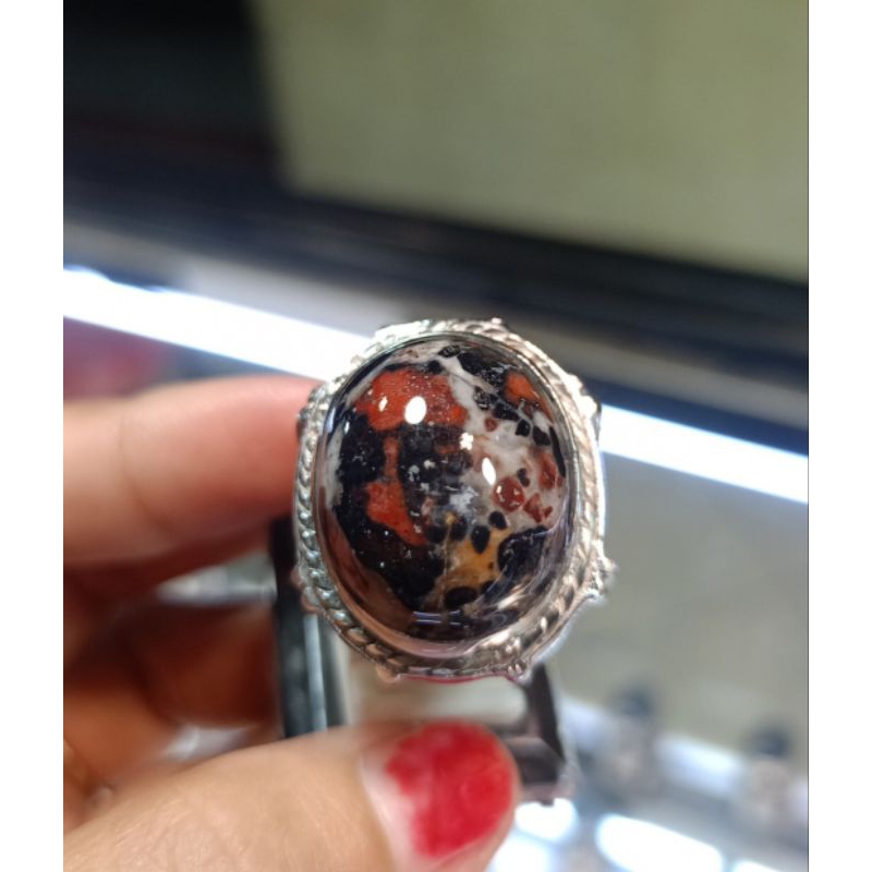 Cincin badar besi merah /motif/panca warna/asli batu(NATURAL)
