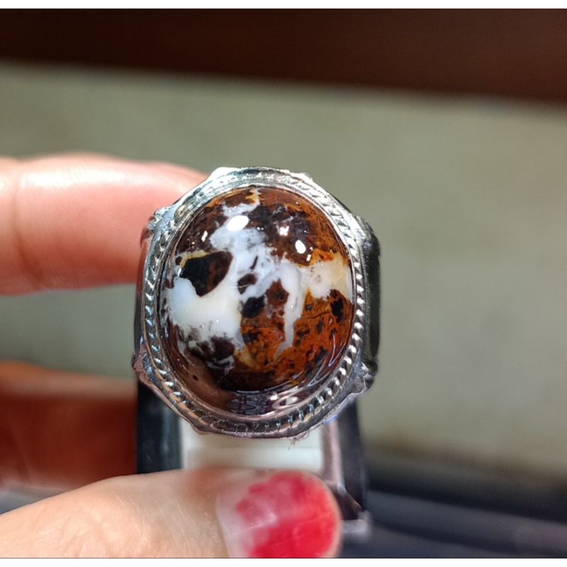 Cincin Badar besi /motif/panca warna/Asli batu(NATURAL)