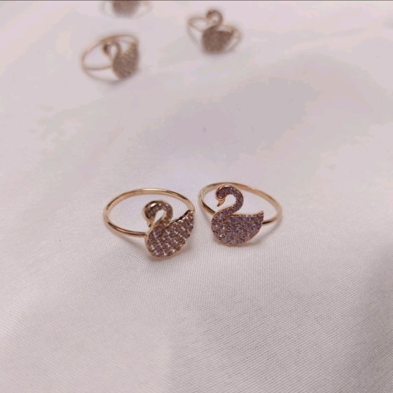 Cincin permata angsa putih cantik emas asli