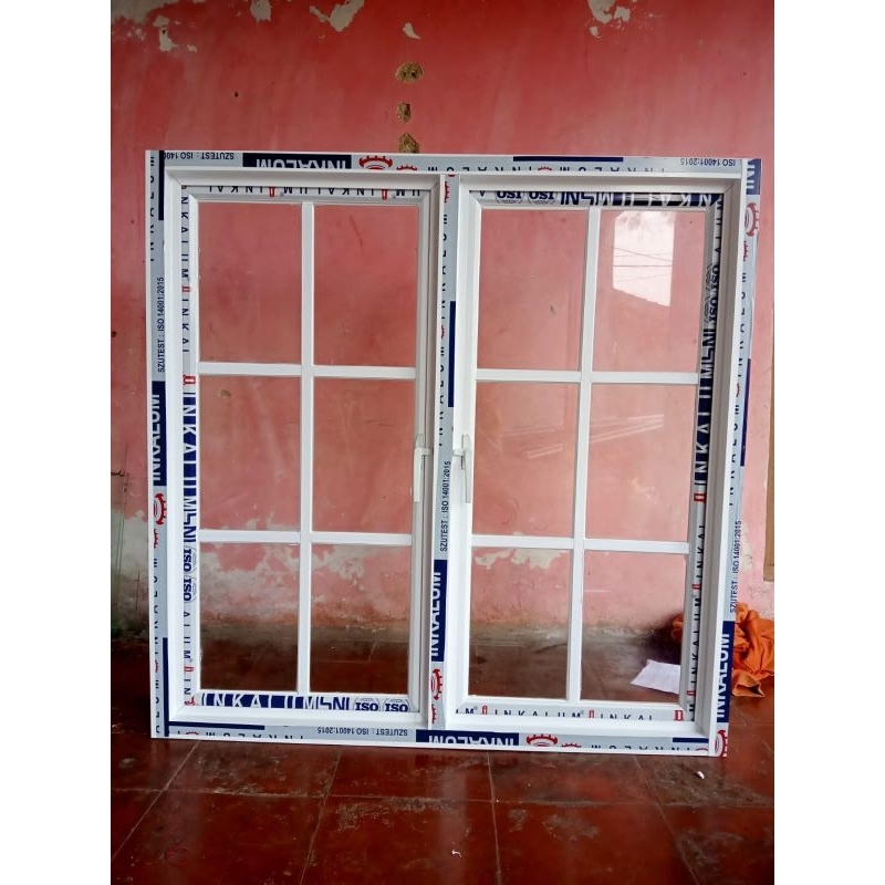 Jendela aluminium full ornamen ukuran 120x120, kusen jendela aluminium siap pasang