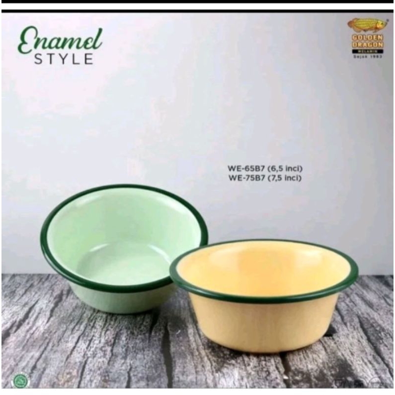 (6 PCS) Mangkok Enamel Bulat Melamin 6,5 & 7,5 Inch - Golden Dragon Melamin WE65B7/WE75B7