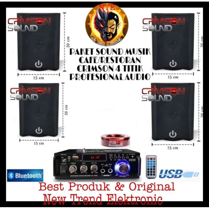 PAKET SOUND SPEAKER CRIMSON 4TITIK SPEAKER CAFE RESTORAN KANTOR AMPLI USB BLUETOOTH PLUS KABEL 1ROLL