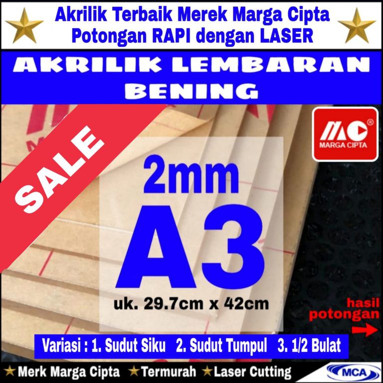 

avs13 AKRILIK lembaran 2mm A3 Akrilik bening Marga cipta Acrylic