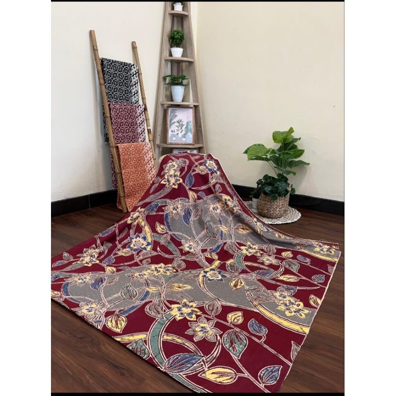 Kain Batik Solo katun printing ecoprint merah ati