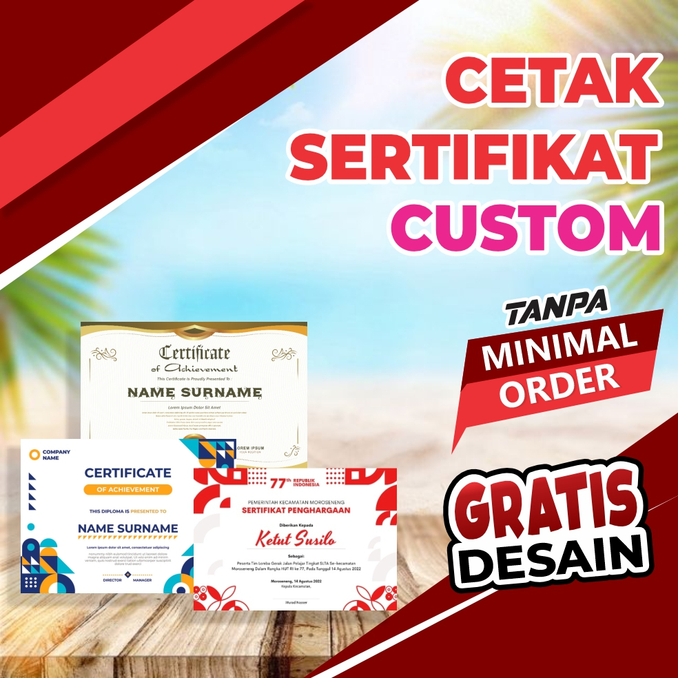 

CETAK SERTIFIKAT UKURAN A4 / PRINT SERTIFIKAT CUSTOM / PIAGAM MURAH