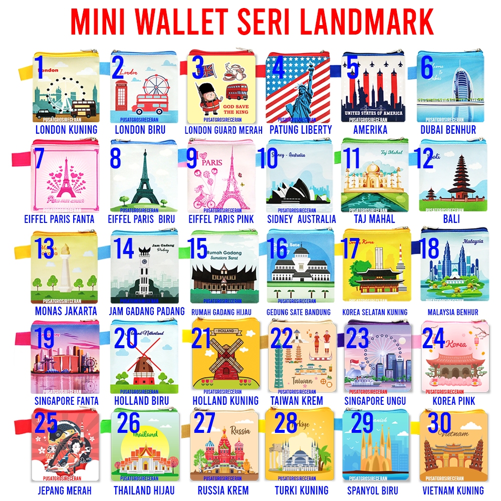 Mini Wallet Landmark Berbagai Negara Dompet Koin Souvenir Suvenir Oleh Oleh
