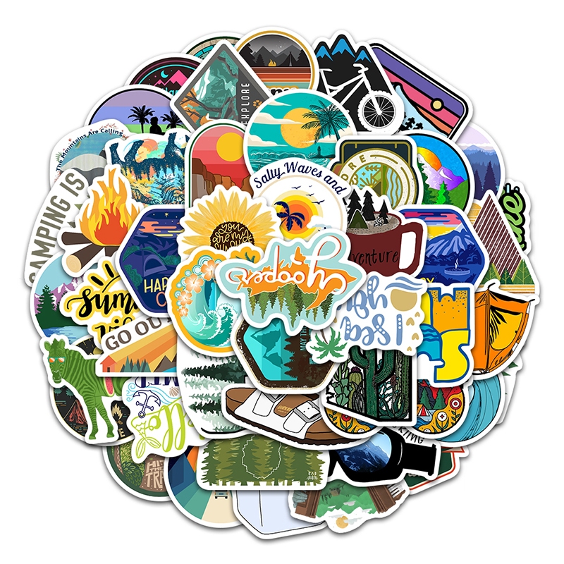 

50 PCS gaya berkemah di luar ruangan stiker untuk Buku Tempel/Buku Harian/HP/Dekorasi Laptop/Sticker Helm Tahan Air Vinil/Stiker Tablet Ponsel stiker tahan air berperekat