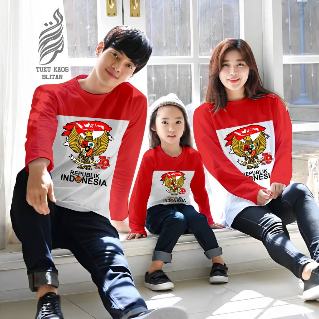 Kaos Keluarga Anak Dan Dewasa Kaos Couple Baju Big Size Jumbo SPESIAL KEMERDEKAAN Atasan Lengan Panj