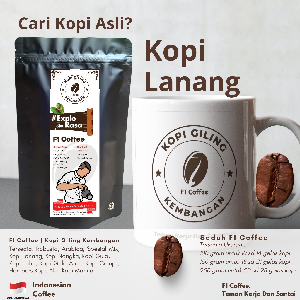 

Spesial Lanang / Jantan Premium Kopi Giling Kembangan F1 Coffee Indonesian Coffee Harum Dan Nikmat