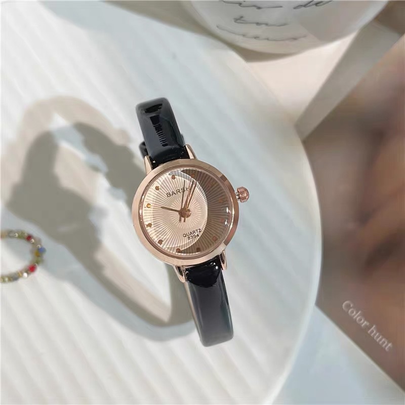 Jam Tangan Wanita Fashion Tali Kulit Jam Analog Kecil Gaya Korea Barsh Besi Elegan