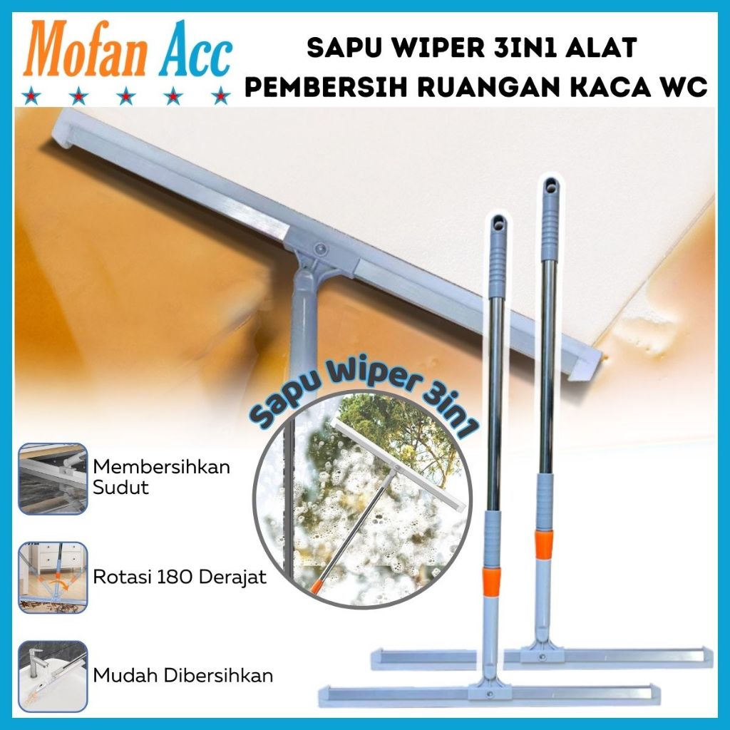 Alat Wiper Sapu Pel Pembersih Lantai Serbaguna Datar 180 Derajat 3in1 Karet — 9