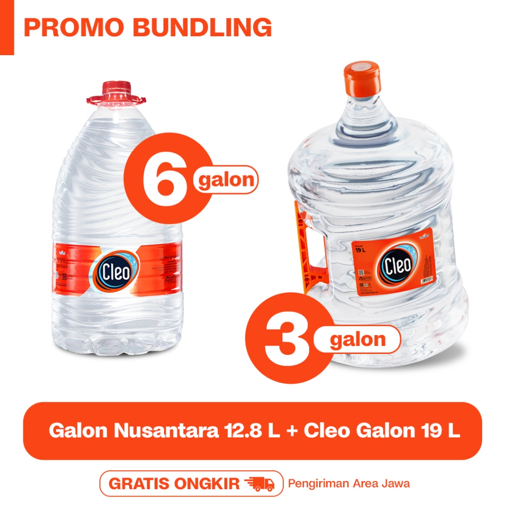 

Paket Hemat Air Murni Cleo 12,8 LT 6 Galon & Cleo 19 L 3 Galon