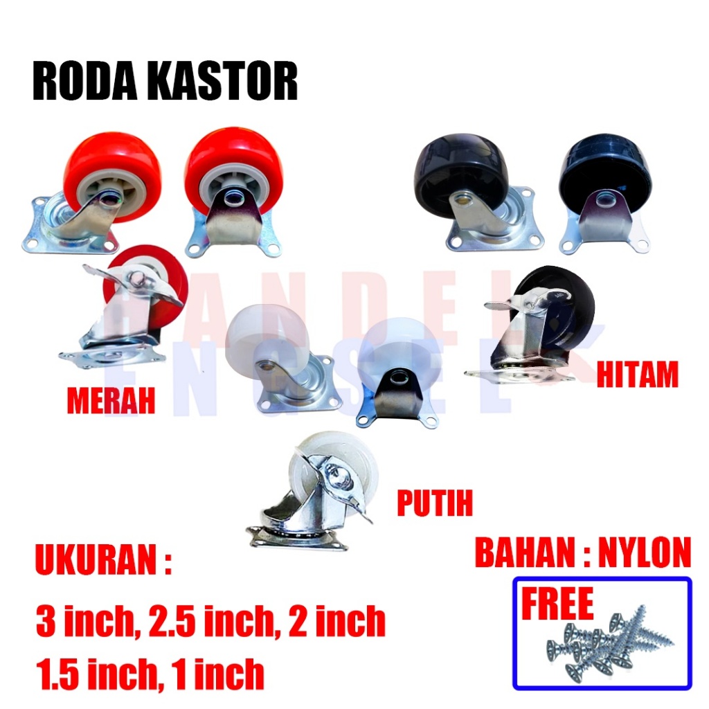 Roda Kastor Plate Pvc Nylon / Roda Troly Etalase  1.5  inch HIDUP, MATI, REM (1Pcs) FREE SEKRUP
