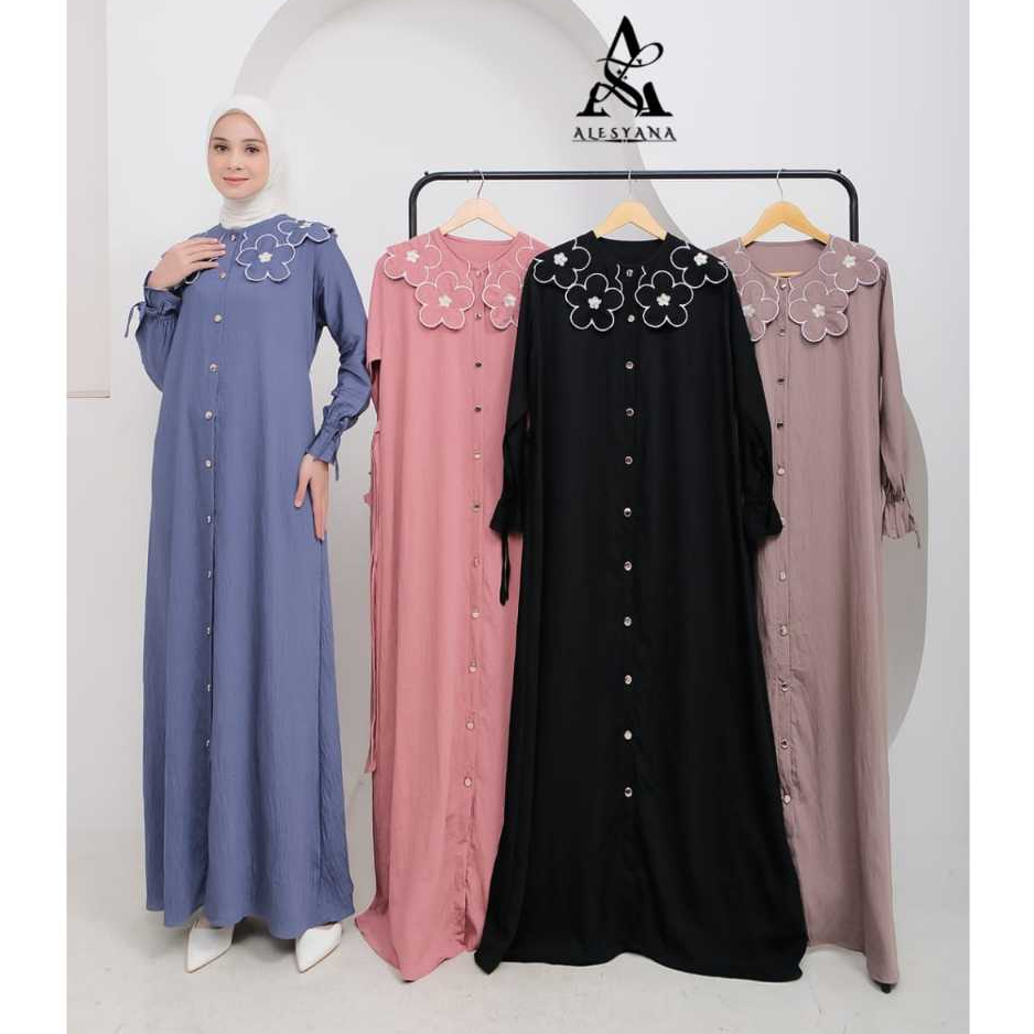 Gamis wanita polos busui kancing  hidup sampai bawah polo linen claudia dress ori alesyana hijab