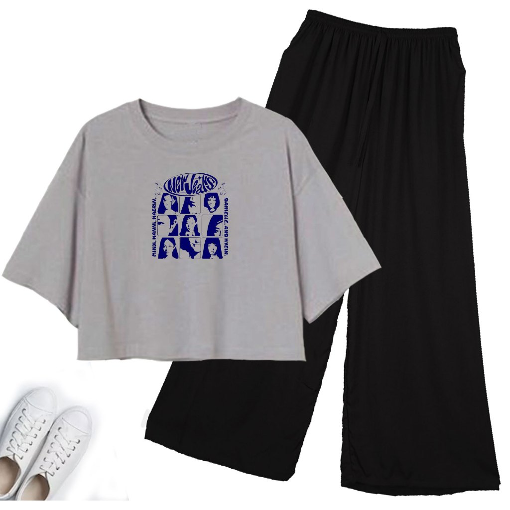 Setelan Crop Oversize Viral NEW JEANS Celana Kulot Anak Perempuan Remaja 7-14Tahun COD