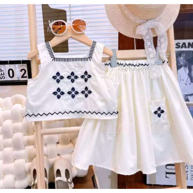 Setelan Anak Import Blus dan Rok Katun Bordir flower
