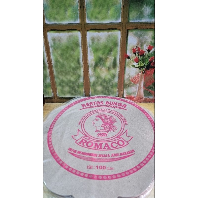 Kertas Nasi Bulat Coklat Bunga Romaco 24cm | Kertas Alas Nasi isi 100