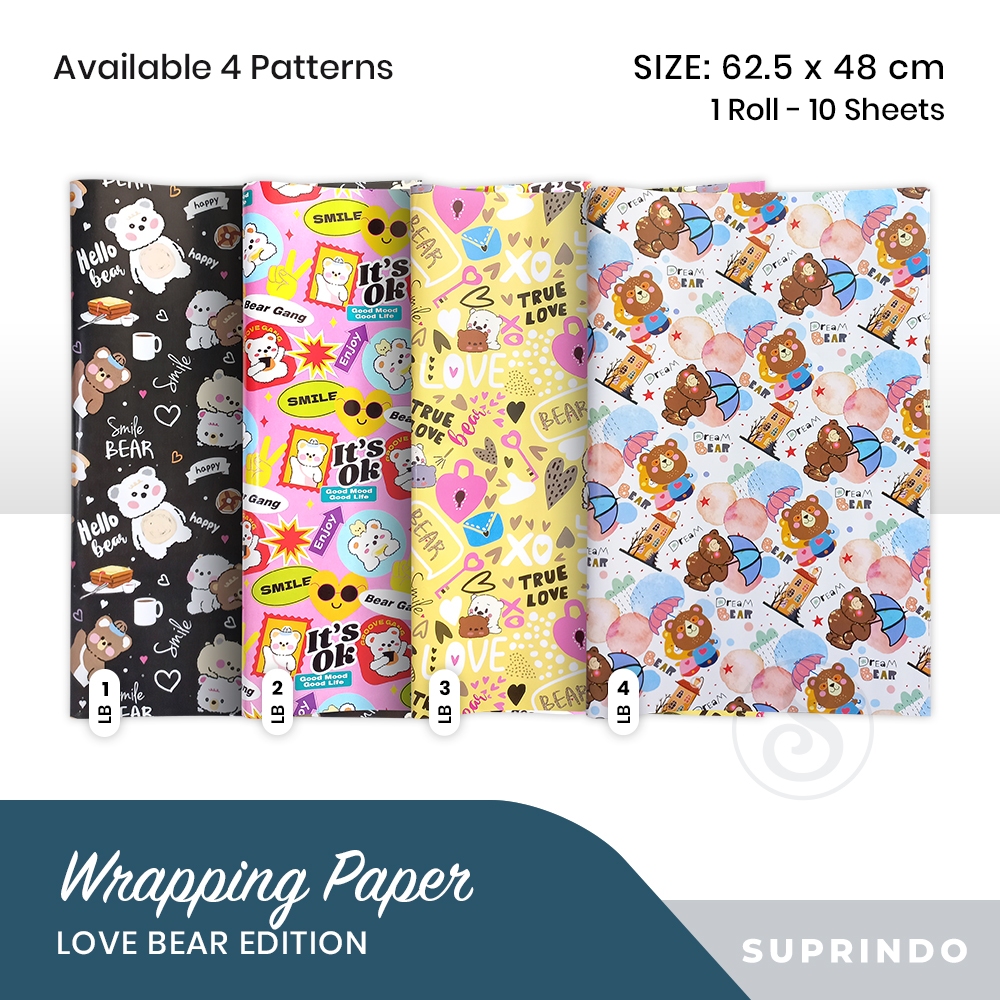 

(10 lbr) KERTAS KADO MOTIF LOVE BEAR
