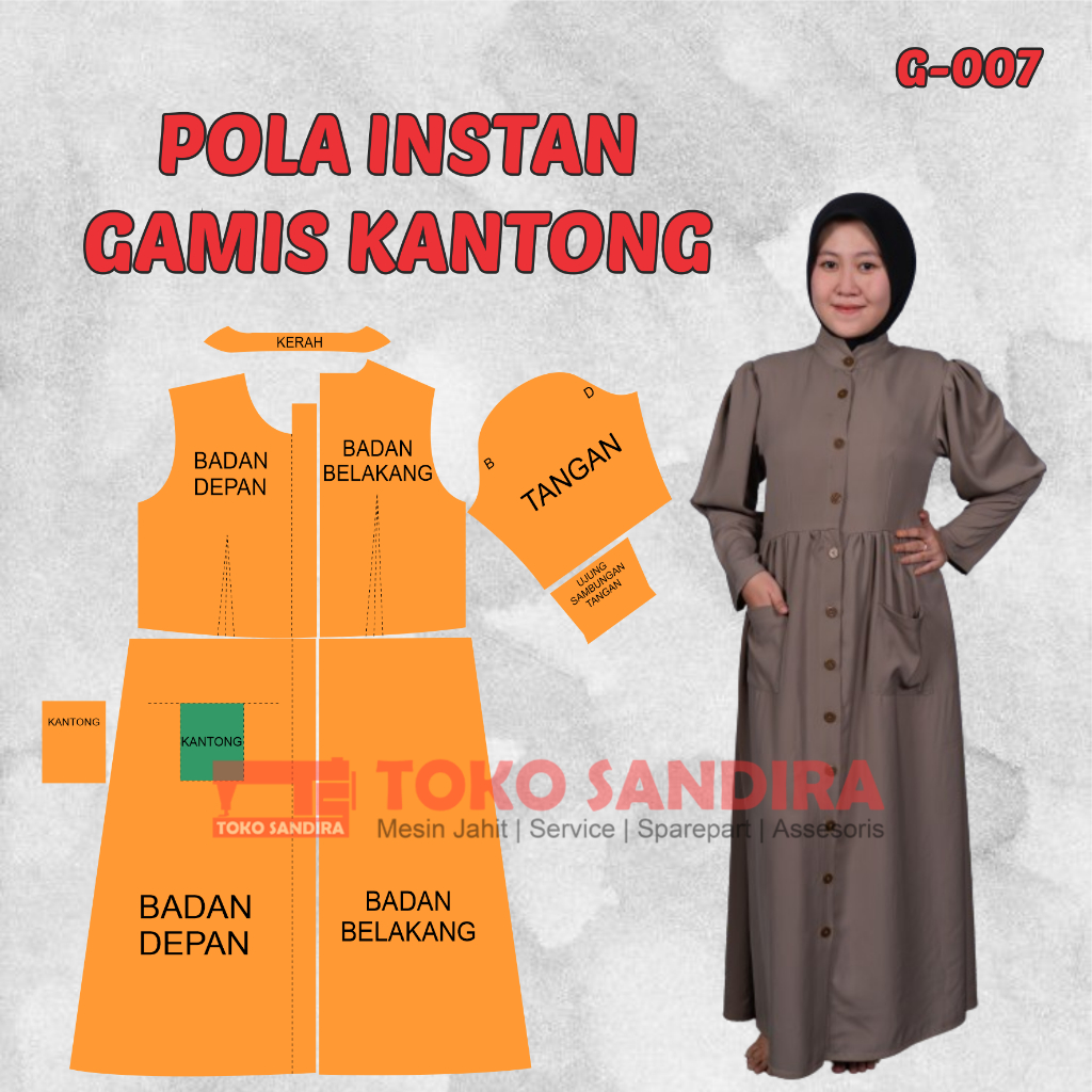 pola gamis/pola instan gamis/pola gamis variasi tangan/pola instan murah/pola jiplak murah/pola jahi
