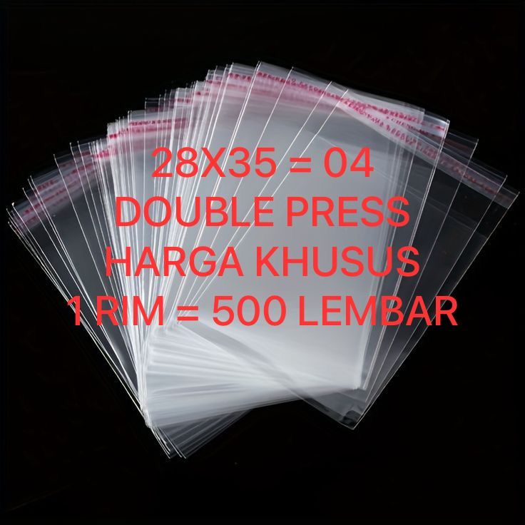 

RN 28X35 04 15 MICRON 1RIM = 500 PCS PLASTIK OPP SEAL PACKING BAJU GARMEN