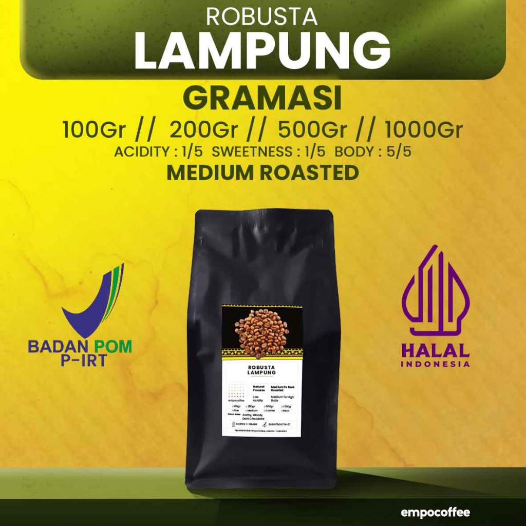 

Empo Coffee Biji Kopi Bubuk Robusta Lampung Sumatra Coffee Roast Beans Espresso Roasted Bean Coffe