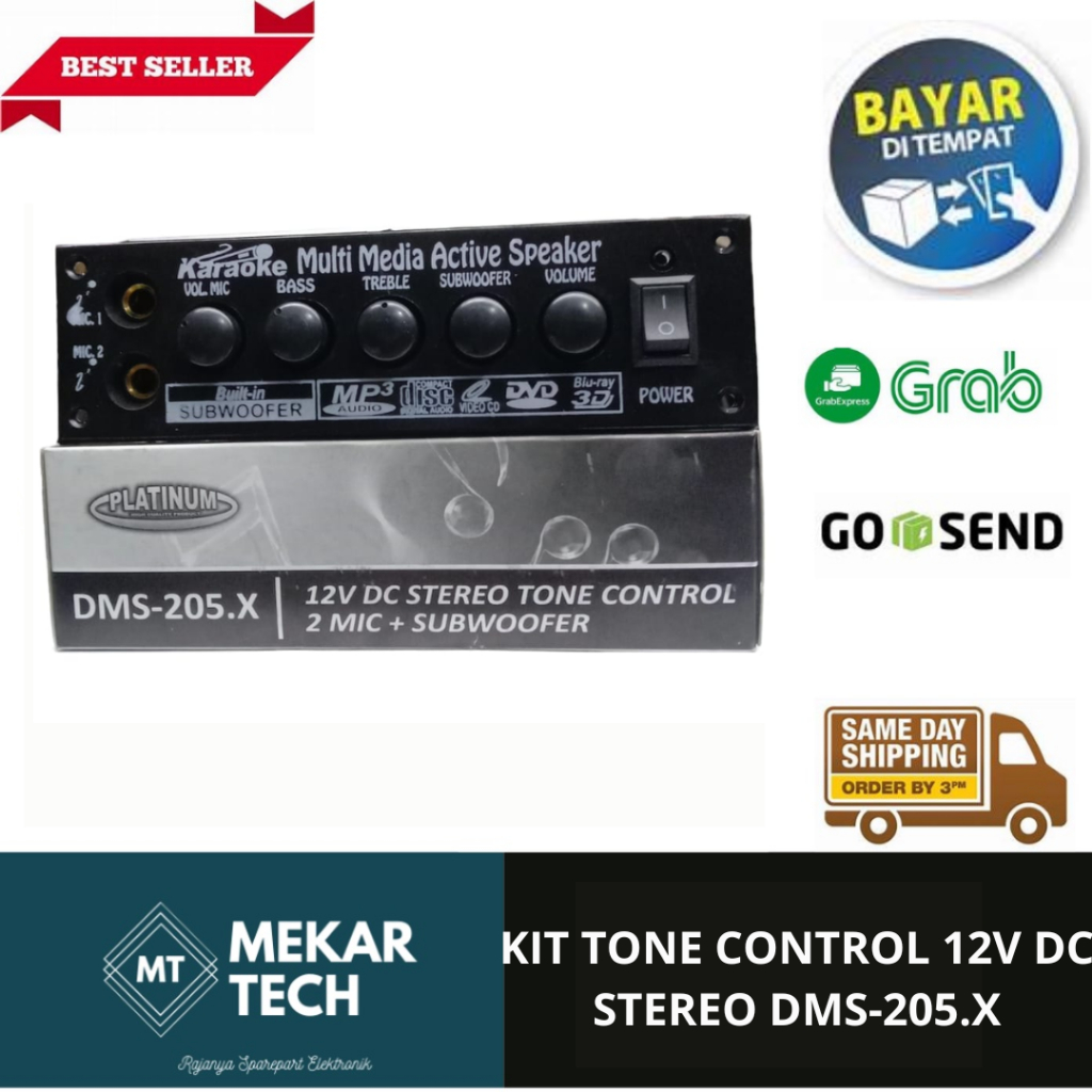 KIT POWER AMPLI TONE CONTROL 12V DC STEREO 2 MIC PLUS SUBWOOFER DMS 205 X