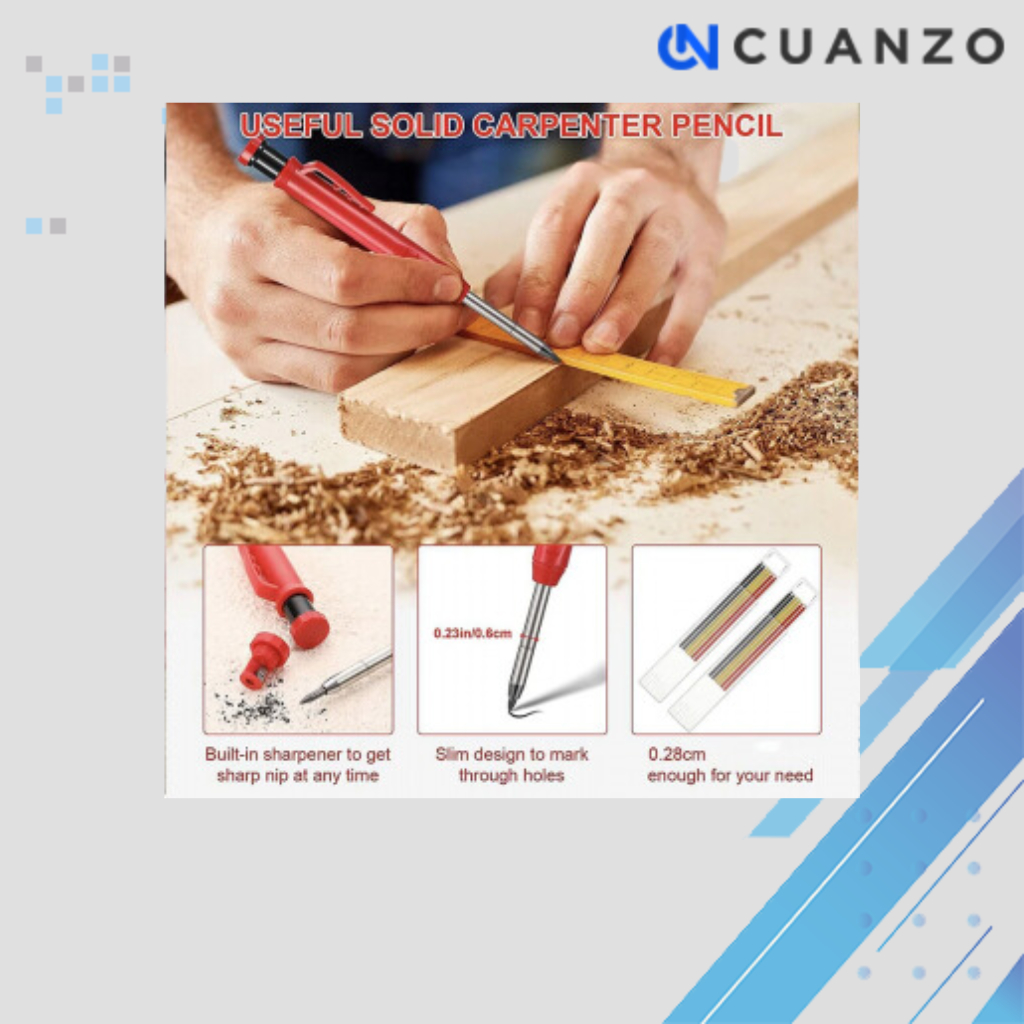 

Pensil Tukang Mekanik Carpenter Pencil 2.8mm with Sharpener/Alat Tulis Tukang Pensil Tebal Kokoh Mata Pensil Mudah Dipanjangkan/Peralatan Pensil Tukang Pekerjaan Cepat Selesai Dapat Menandai Lubang Terintegrasi dengan Rautan Ergonomis Nyaman Digenggam Mur