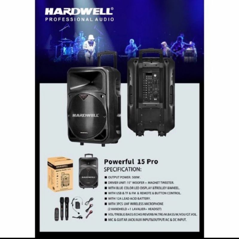 SPEAKER 15INCH AKTIF HARDWELL POWER FULL 15 PRO ORIGINAL PORTABLE