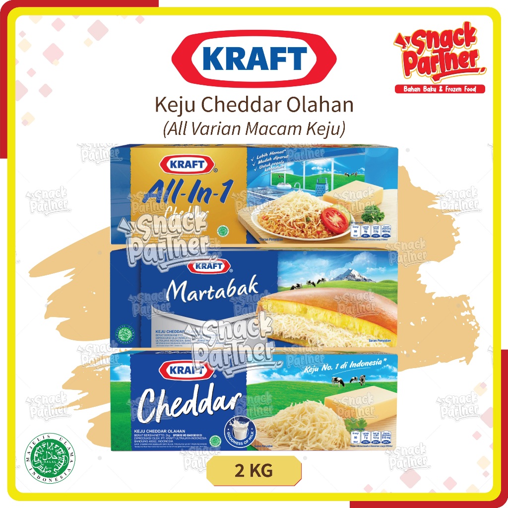 

KRAFT 2 KG - Keju Cheddar Olahan Serbaguna Cheese All in 1 Martabak Loaf Balok 2KG