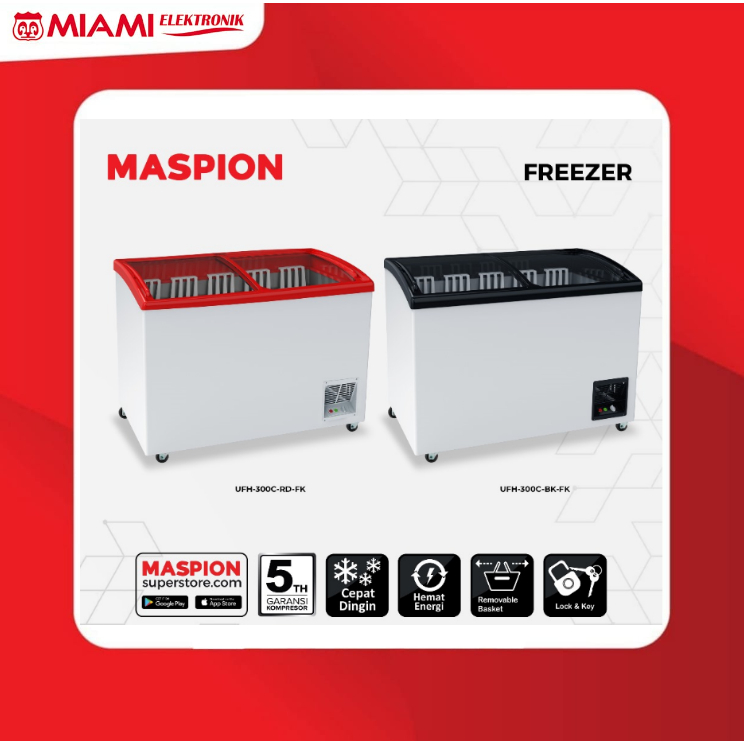 MASPION UFH-300C / UFH-300C-FK / UFH-300C-BK-FK / UFH-300C-RD-FK Sliding Glass Freezer 300 Liter 125
