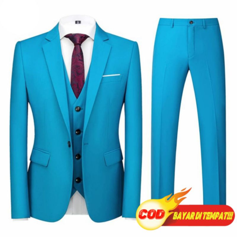 JAS BLAZER PRIA BIRU TURKISH / Biru muda / Biru | Setelan Jas Pria Warna Request