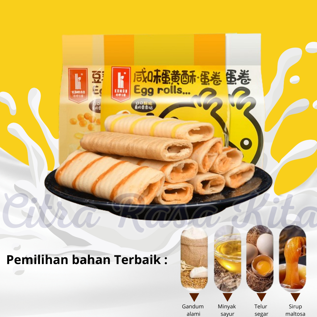 

QH Kaman Crispy Egg Roll Rasa Salted Egg, Cheese & Durian / Cemilan Makanan Ringan Semprong 218gr