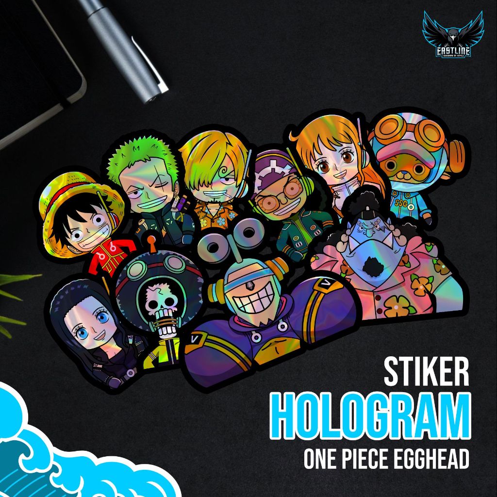 

Sticker Stiker Hologram Anime One Piece Egghead Chibi Cute Lucu Laptop Motor