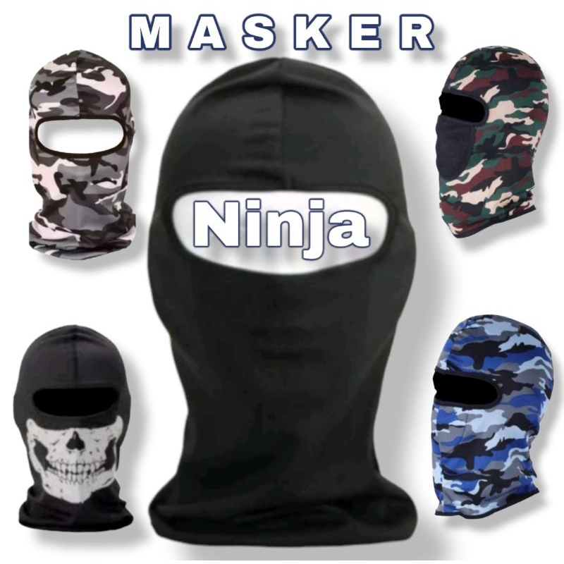 masker baff motor elastis dan adem / Masker Ninja Hitam polos loreng, tengkorak full edision - Iltan
