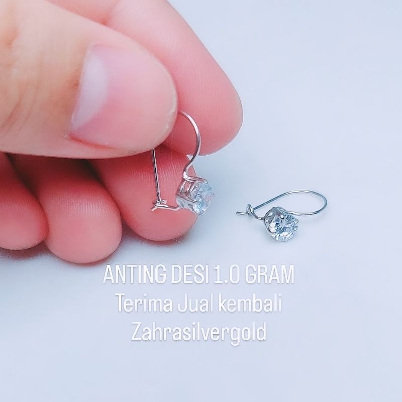 Anting Desi PERAK 1 Gram Asli Silver 925 Lapis Emas Putih (Terima Jual Kembali)
