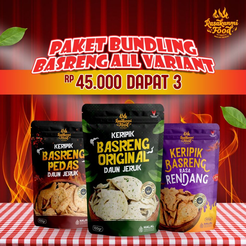 

Bundling 3 Rasa Varian Basreng Keripik Rendang Original Pedas Daun Jeruk Harga Hemat Rasakanmi Food