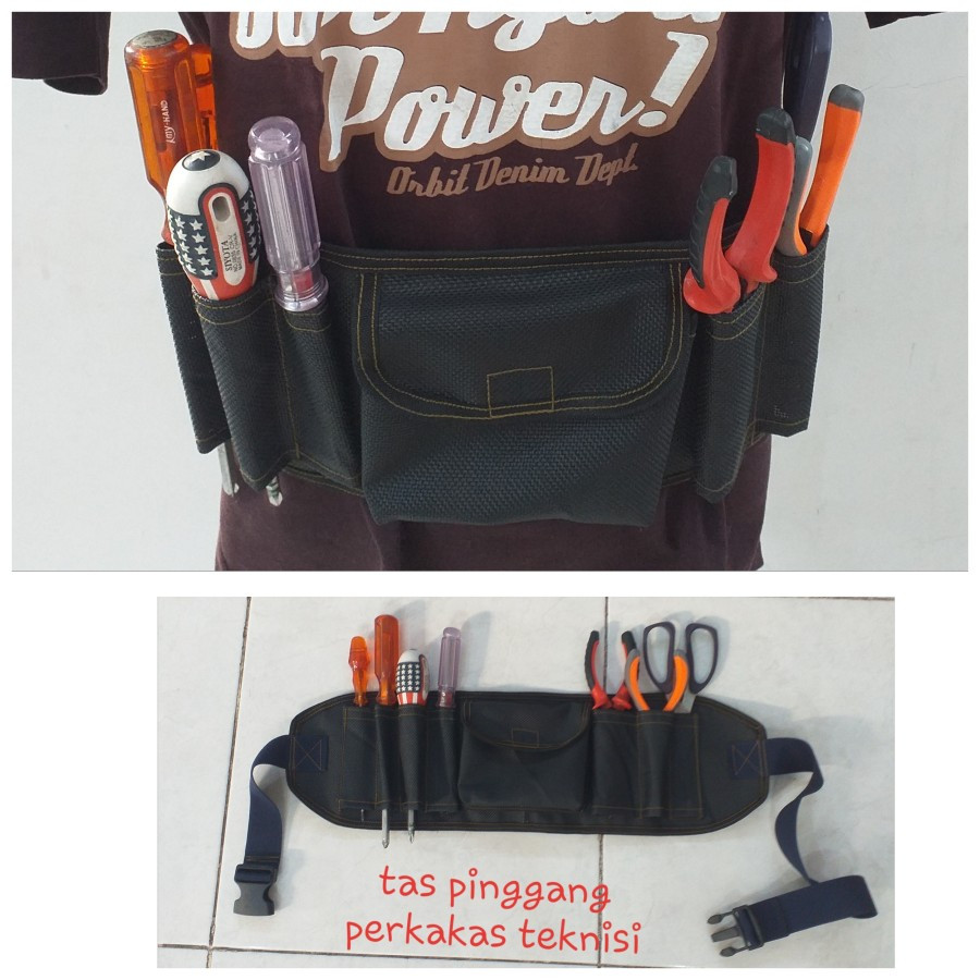 Tas Pinggang Perkakas Teknisi Bahan Terpal Mudah Dilipat / Tas Alat Obeng Tang Palu Toolkit