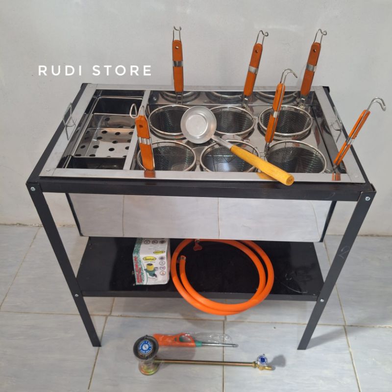 dandang mie ayam bakso kotak stainless 6 lubang/panci mie ayam/dandang mie kocok