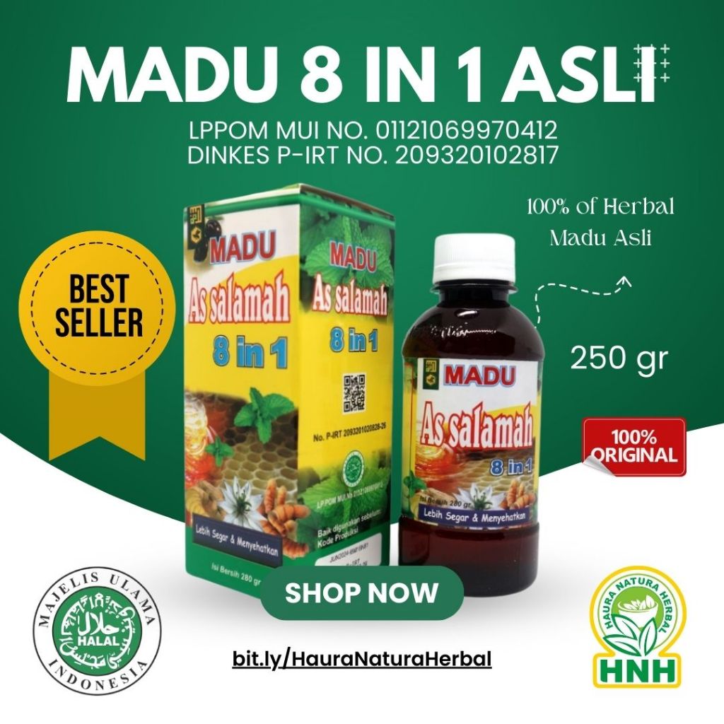 

TERMURAH MADU ASLI 8 MULTI khasiat dalam 1 Produk Madu ASSALAMAH Asli 100% 250gr