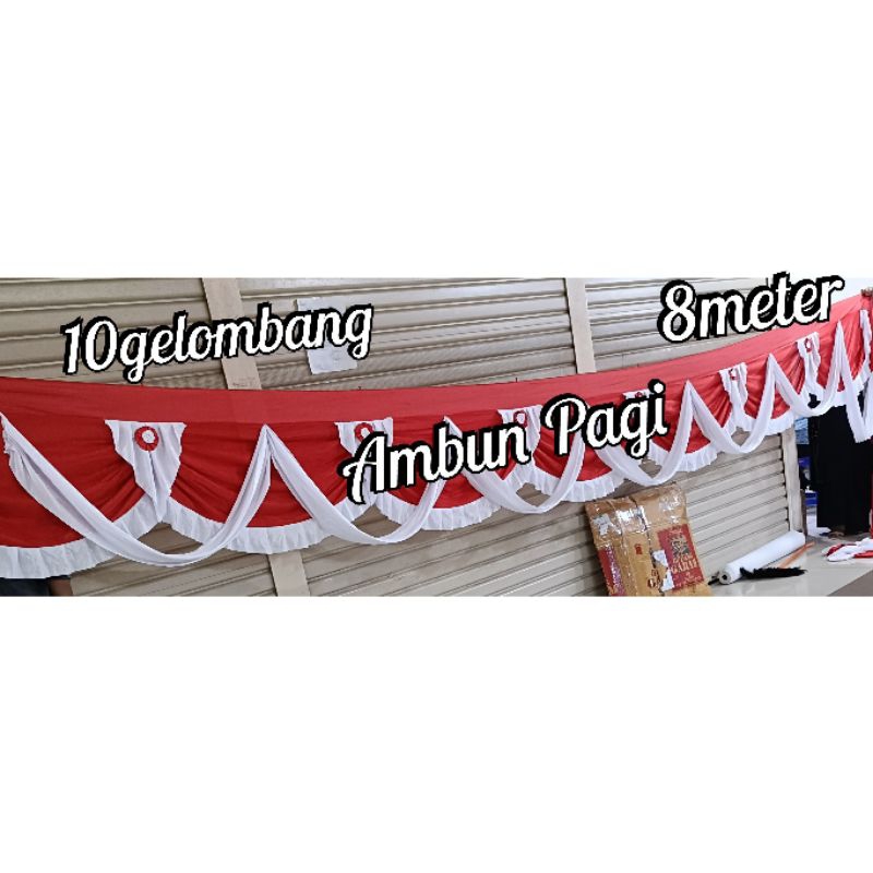 

best seller bendera rempel bendera tembok/dinding vitrase merah putih motif bunga+lidah panjang 8meter terbaru premium