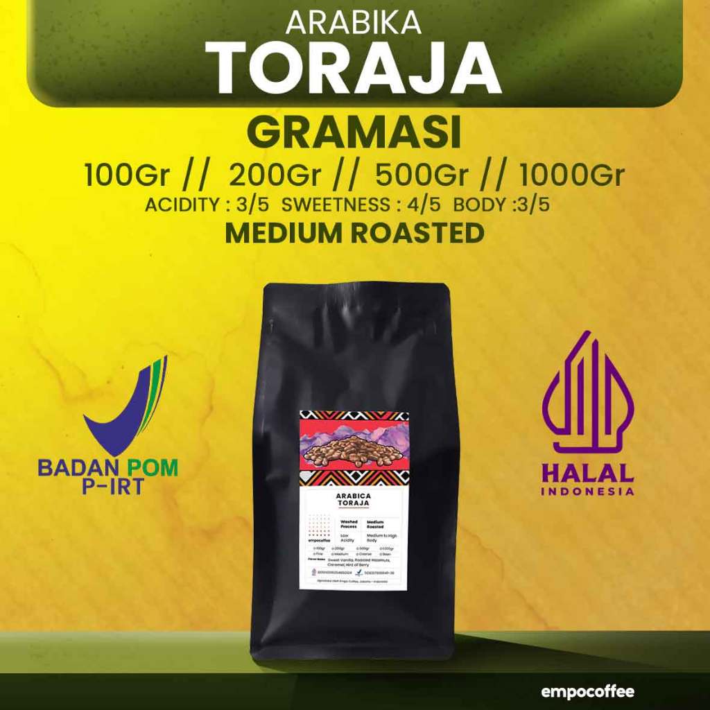 

Empo Coffee Biji Kopi Bubuk Arabika Toraja Sapan Arabica Coffee Roast Bean Coffe Roasted Beans