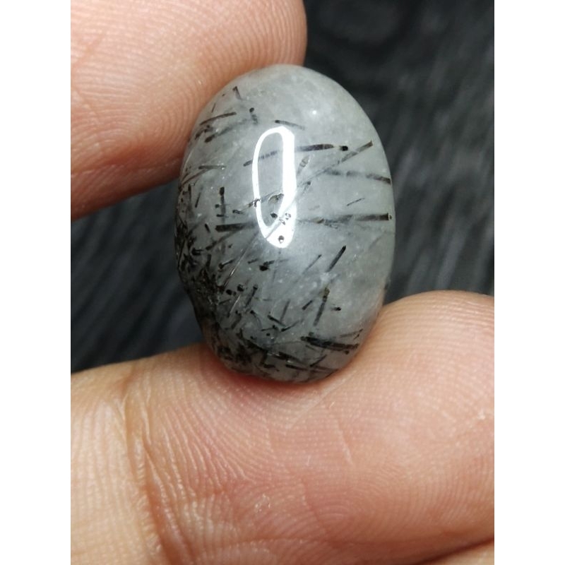 Natural Black Rutilated Quartz 18 x 13 x 6 mm 13.25 Ct Kecubung Rambut Hitam Oval Cabochon NTD Code 