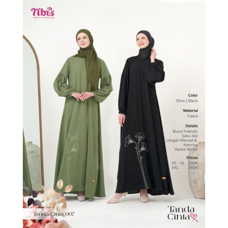 Nibras Gamis Tanda Cinta 007 | Gamis Polos | Gamis Hitam | Gamis Bordir | Gamis Sage Green | Gamis H