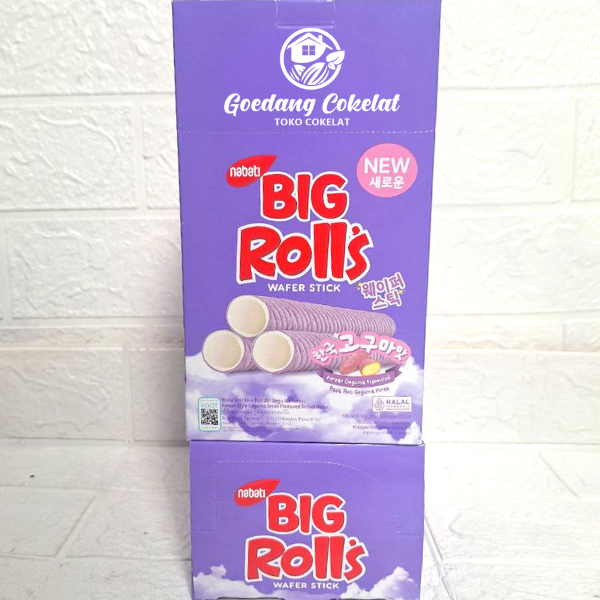 

Nabati BIG Roll's Wafer Stick Manis Gurih Sweet Wafer Roll Rasa Roti Ubi Ungu Goguma Ala Korea / Wafer Krim Rasa Korean Goguma Flavoured Rolls 16gr